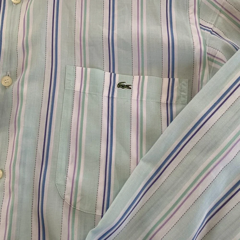 Lacoste Striped Long Sleeve Button Down Dress‎ Shirt Mens 38 Polo Cotton Pastel